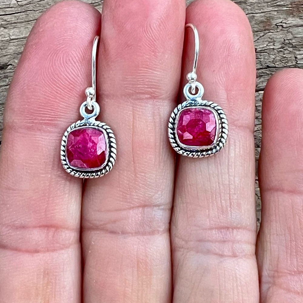 Sundance 1" NEW $128 RED RUBY JULY Birthstone Sterling Silver Handmade Earrings
